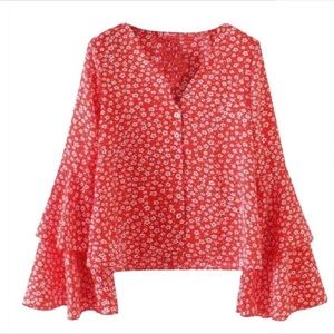 Goodnight Macaroon | Margaux Red Floral Blouse